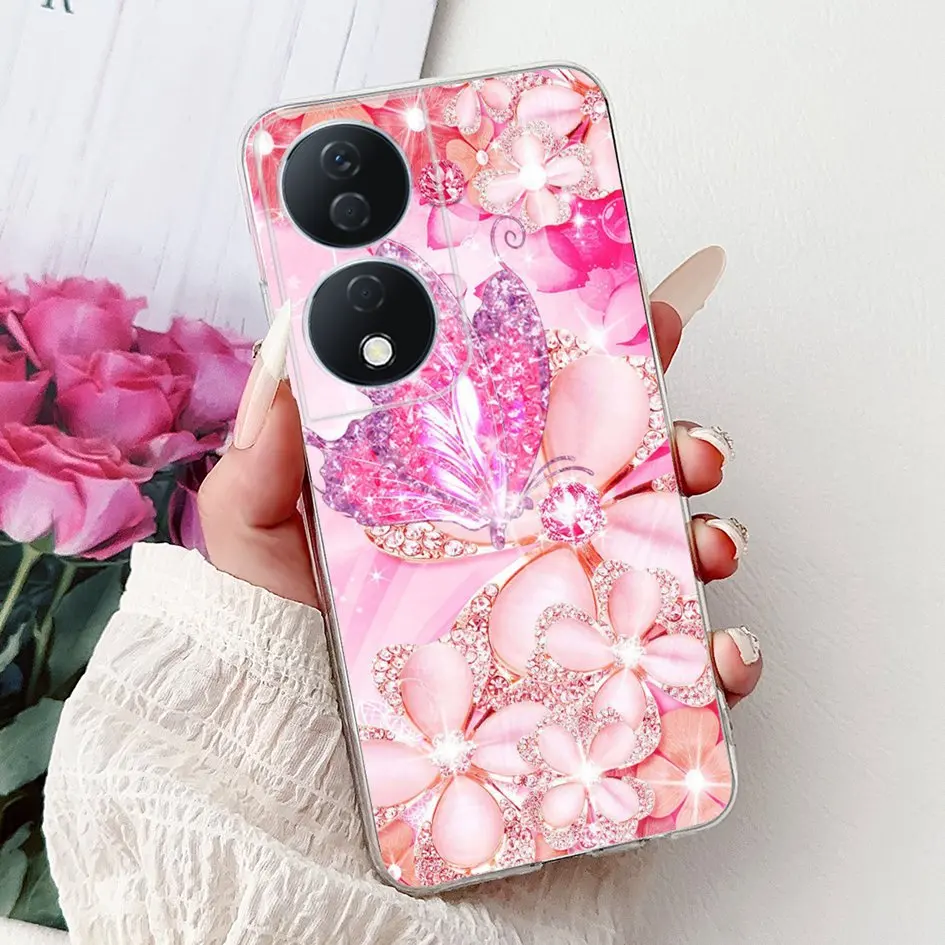 Colorful Flower Clear Silicone Phone Case for Honor X7b and Honor 90