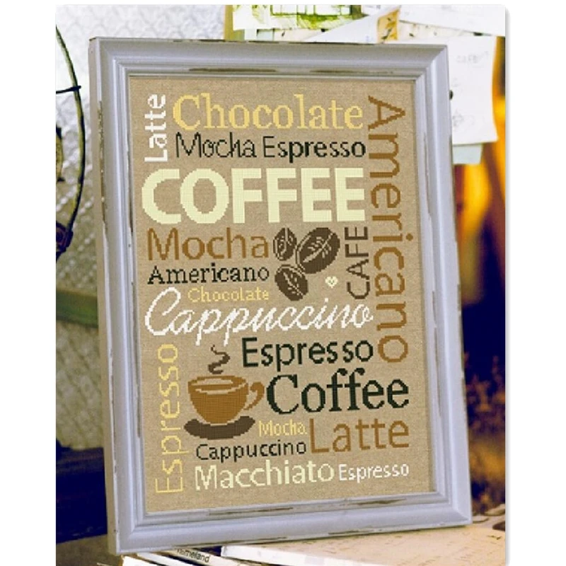 Coffee letter chocolate cross stitch kit design cotton thread 14ct 18ct flaxen canvas embroidery DIY needlework cross stitch kit