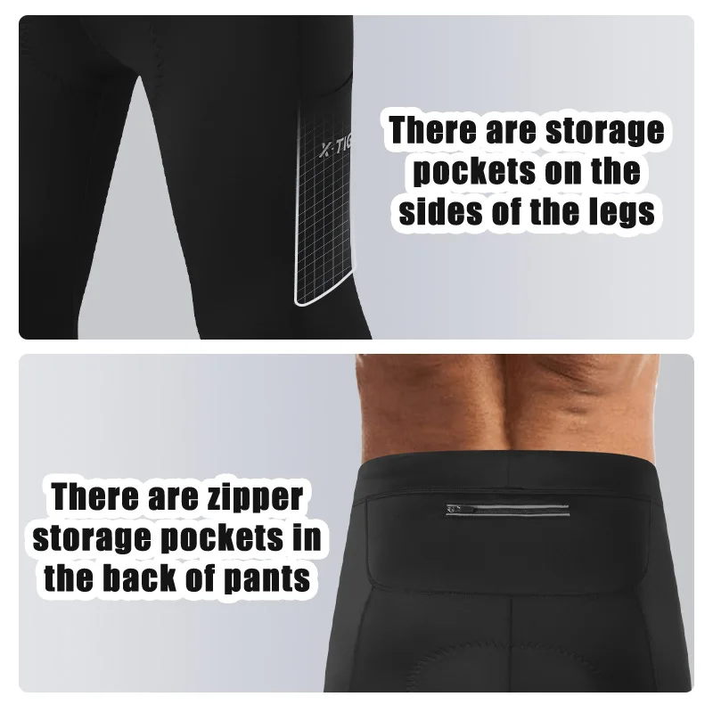 X-TIGER Cycling Pants with Back Pocket 5D Gel Padded Men Fleece Sports Warm Long Pants MTB Road Ski Motorcycle Bike cycling tights cycling leg sleeves