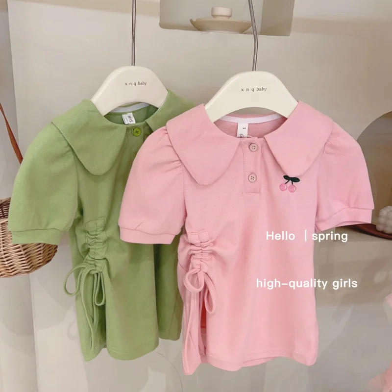 

Korean Children's Clothing2024Summer New Girls Dress Baby Fashionable Short SleevepoloSkirt Children's Mid-Length Skirt