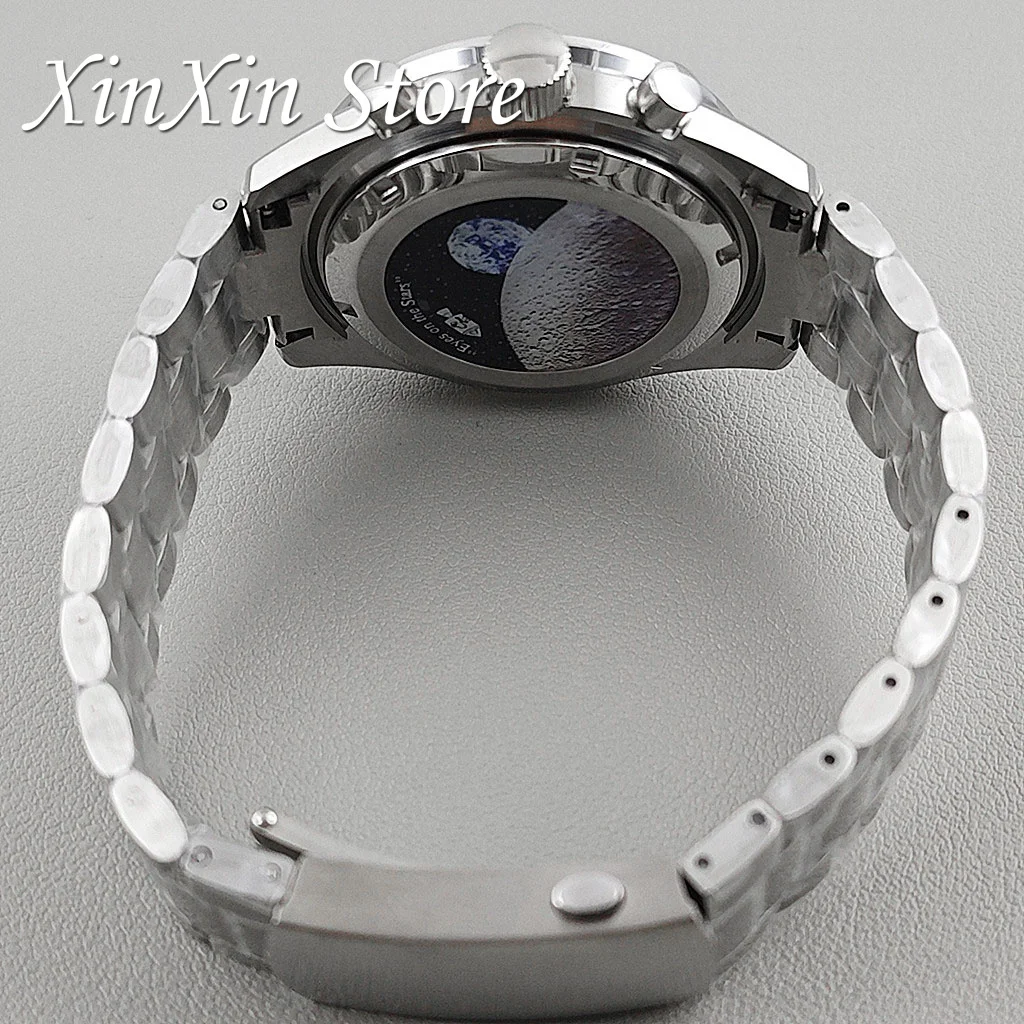 Elegant 39.7mm Red Bezel Speedmaster Watch Case with Quartz Movement Compatibility for 20mm Steel Band and 32.5mm Dial