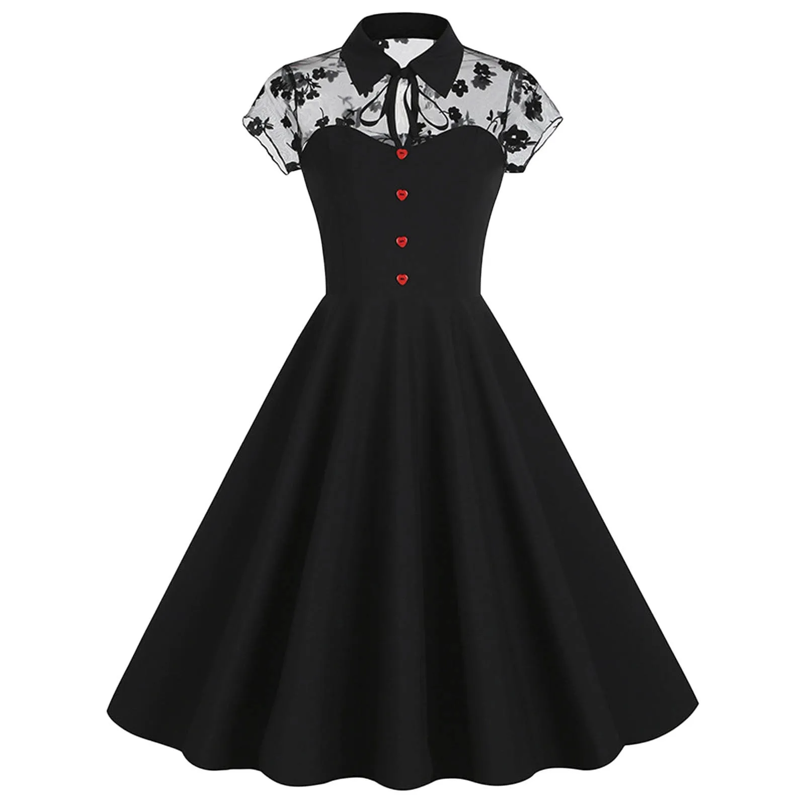 

2023 Fashion Lapel Collar Hollow Out Front Lace Sleeve Elegant Night Party Dresses for Women Vintage Style Black Dress Vestidos