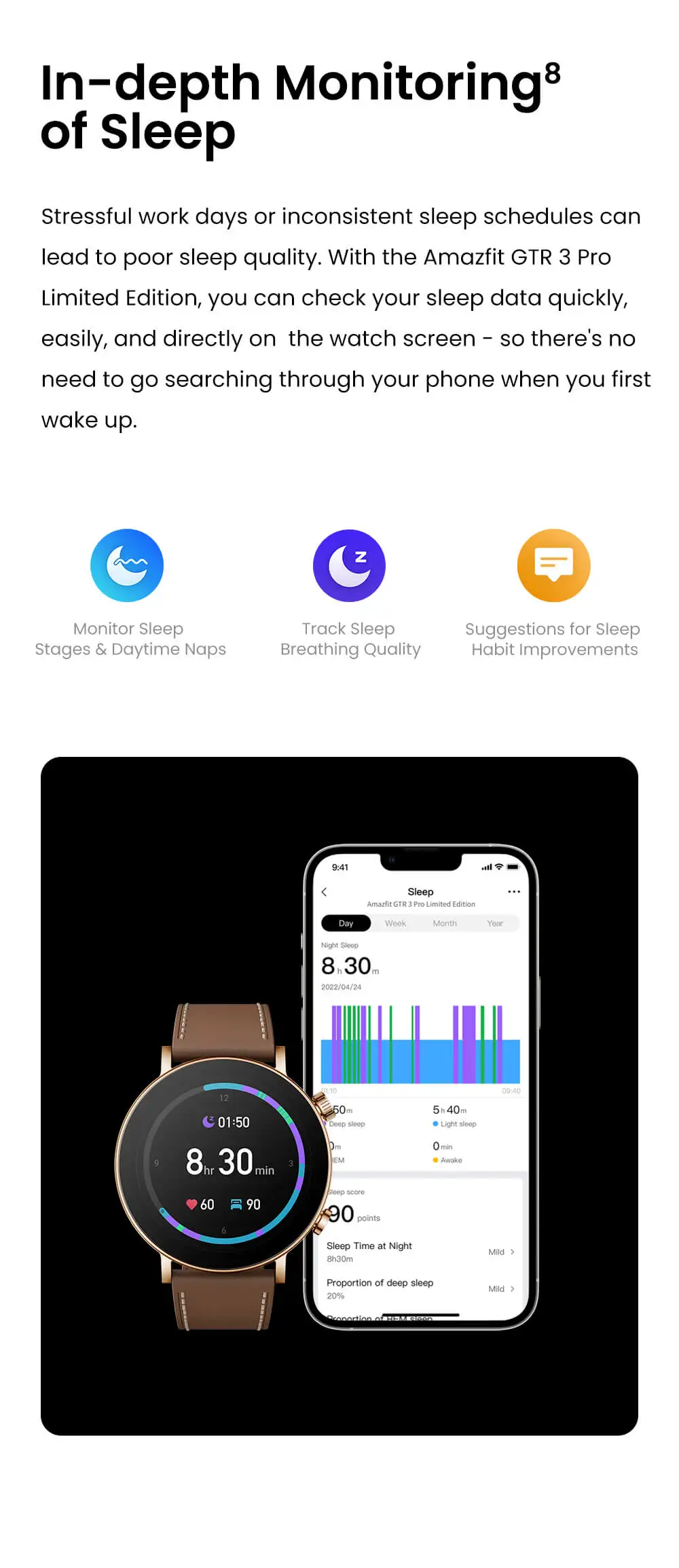 Amazfit – montre connectée GTR 3 Pro pour android, édition limitée, conçue pour une autonomie de 24H, gestion facile de l'état de santé