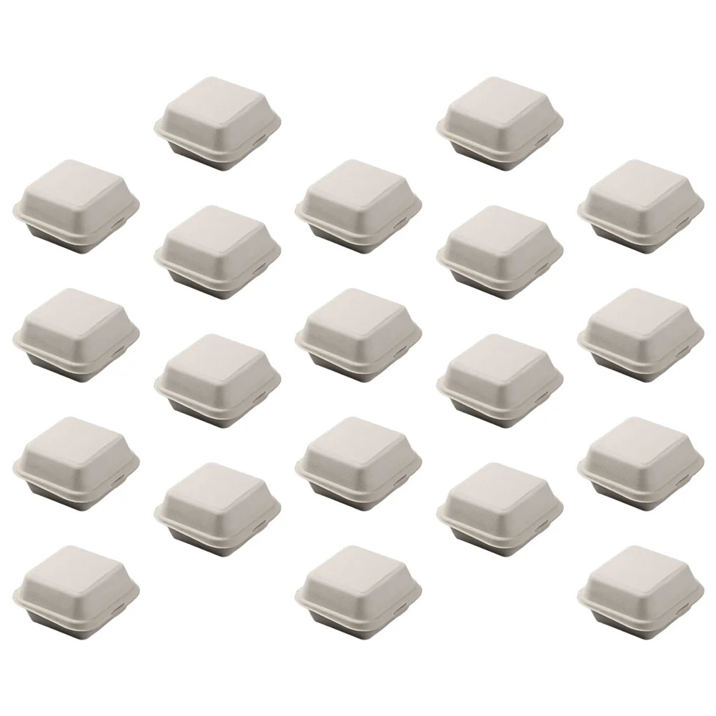 20 Pcs Disposable Hamburger Box to Go Containers Portable Food Lunchbox Trays for Serving Takeaway Sugar Cane Pulp Clamshell