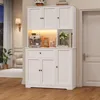 Pantry Cabinet with Charging Station and LED Lights, 71" Tall Kitchen Pantry Cabinet with Microwave Stand,Kitchen Hutch Cabinet 1