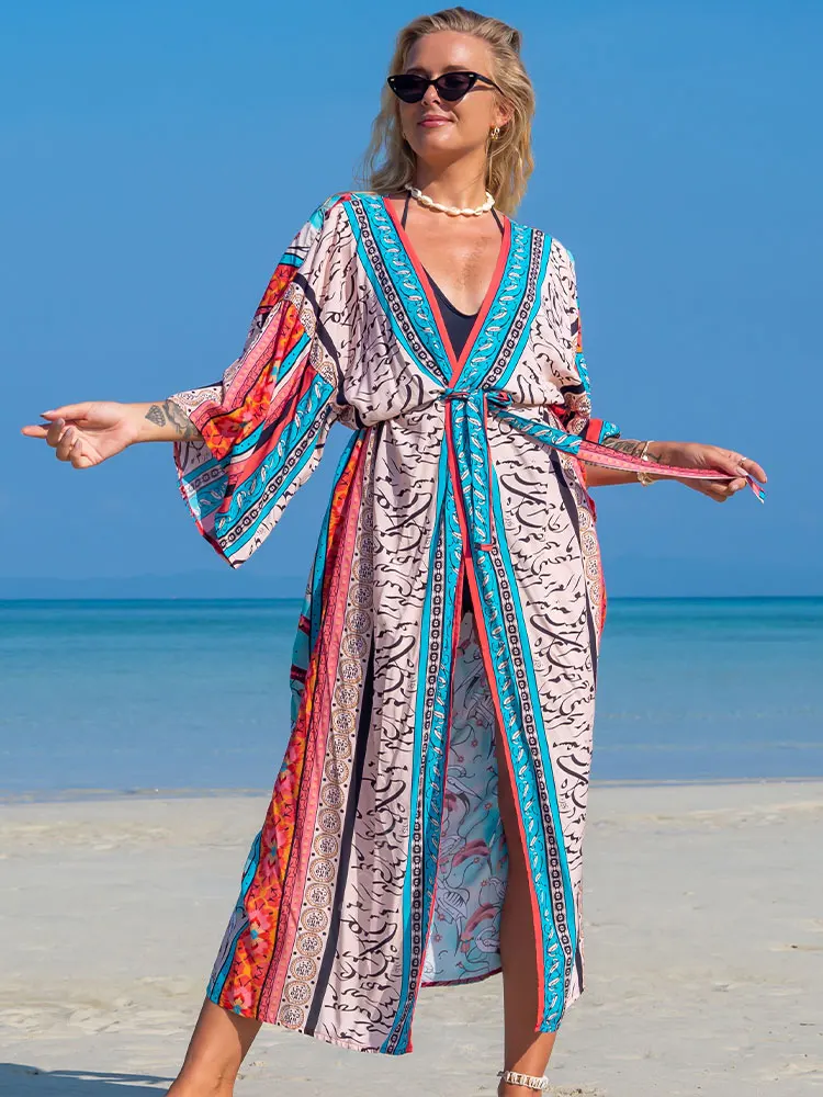 Kimono Femme Léger Et Fluide - Robe Plage Ou Maison - Taille Unique - Matière Polyester