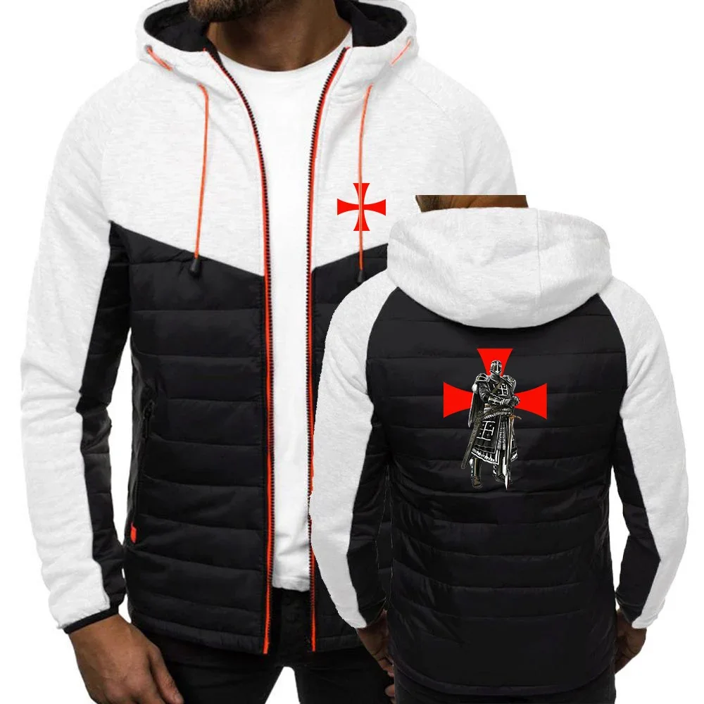 Knights Templar 남성용 프린트 패치워크 후드, 일반 캐주얼, 7 색 면 패딩 재킷 의류, 가을 및 겨울
