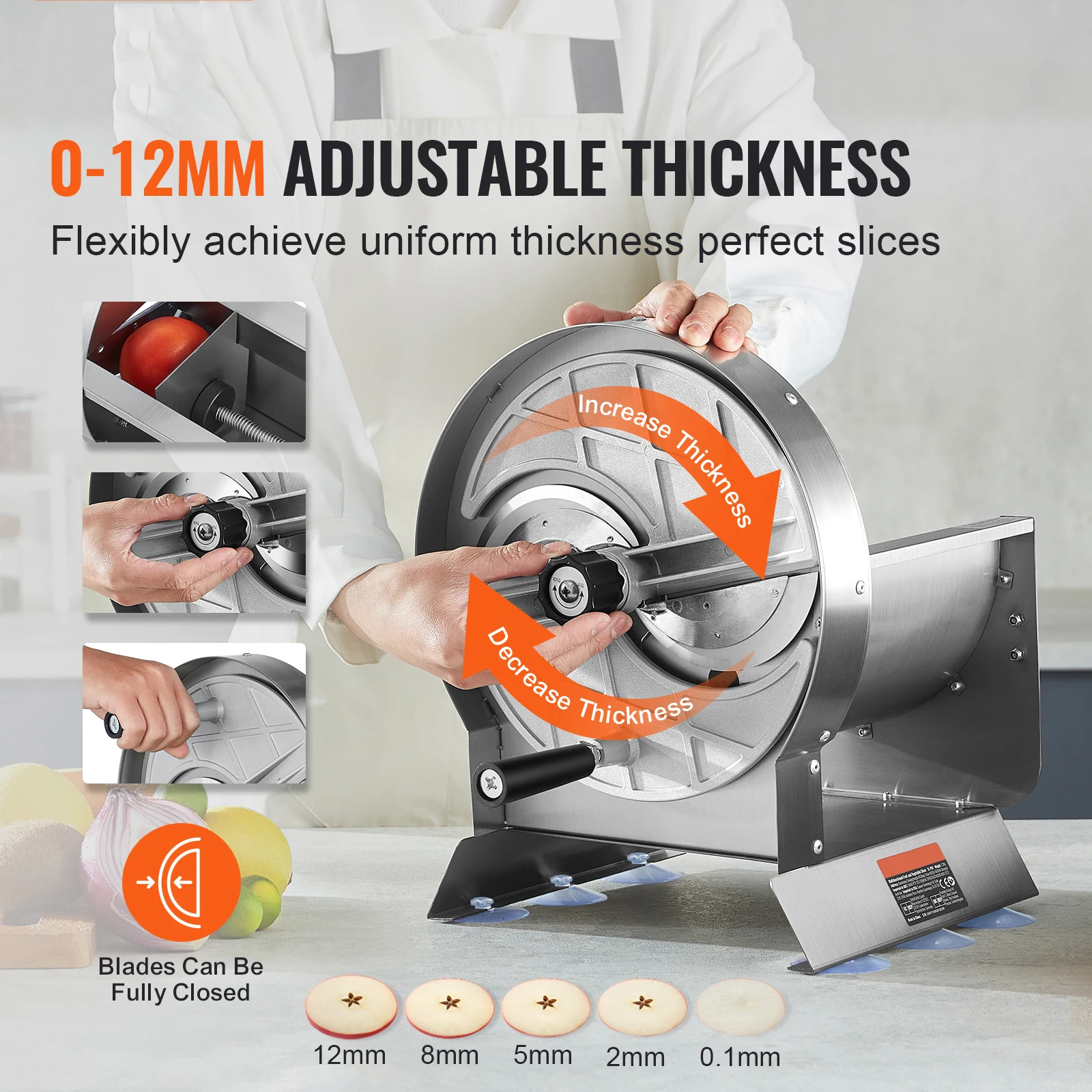 SucceBuy Manual Vegetable Fruit Slicer 0-0.5"/0-12mm Thickness Adjustable Commercial Slicer Machine Food Cutter Slicing Machine 2