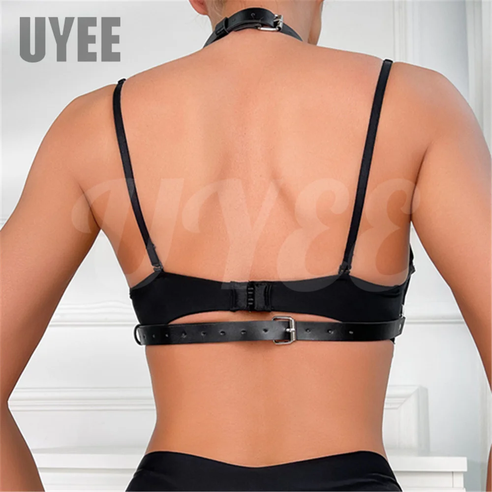 Uyee Sexy Open Bra Harness Pu Leather Women Beach Bikini Bdsm Bondage Hollowed Out Bra Cage Gothic Punk Bdsm Erotic Lingerie