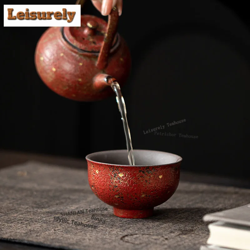 130ML Gold Sprinkled Red Mountain Teacup Antique Tea Bowl Sample Tea Cup Tea-tasting Fragrance Cup Chazhan Master Cups Teaset