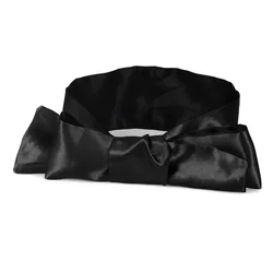 Luxurious Satin Silk Sleep Mask for Women - Elegant Eye Cover with Ribbon Gift (Black A8308)