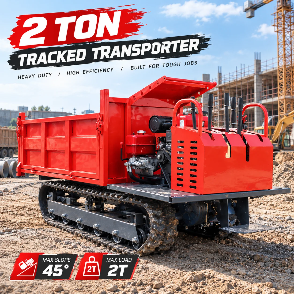 Maßgefertigter Schwerlast-1,5-Tonnen-Raupentransporter, Selbstentladender Hydraulischer Dumper für Alle Geländearten, CE EPA