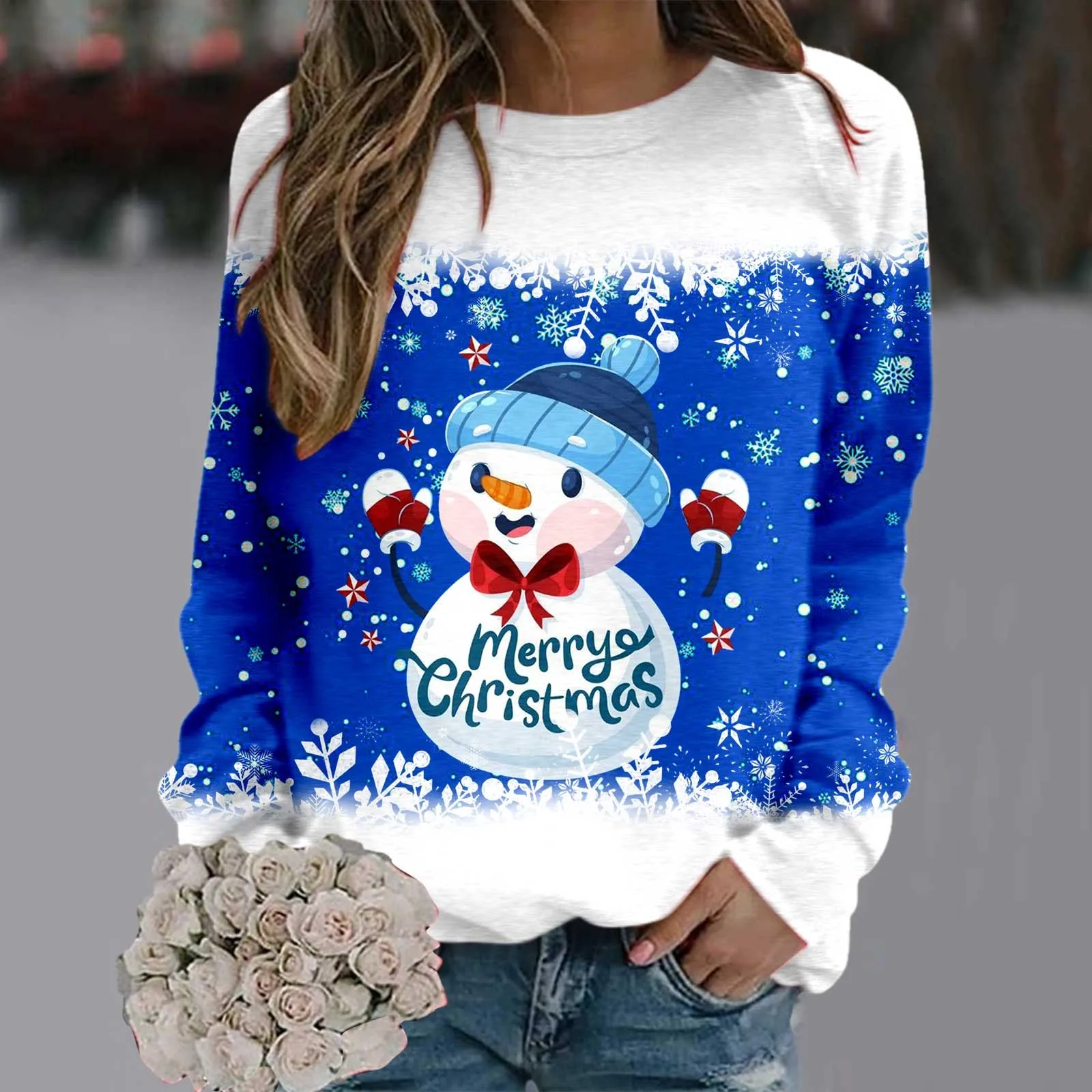 

Hot Sweatshirt for Women Women Christmas Cute Print Casual Round Neck Long Sleeve Sweatshirt Tie Hoodie Women