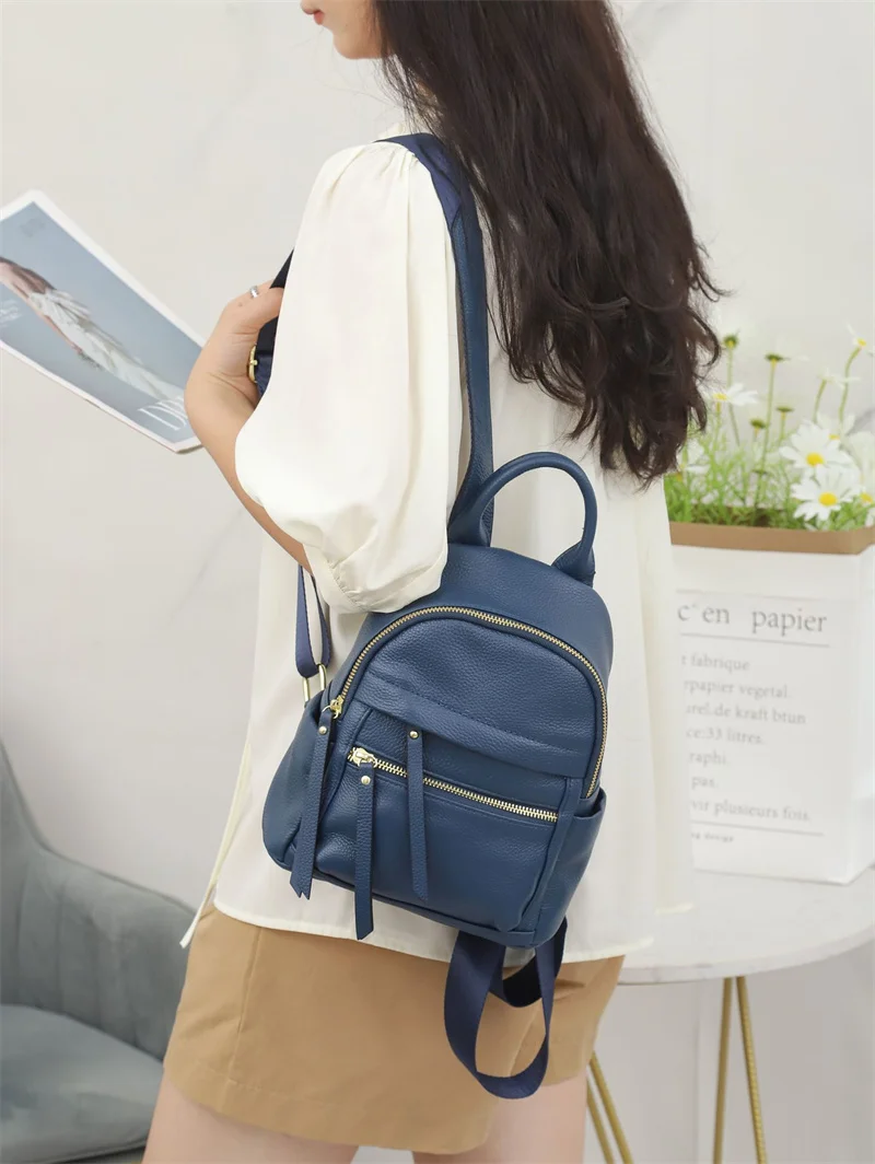 Kleine Frau Echt leder Rucksack Anti-Diebstahl Damen Reisetasche lässig Echt kuhle der Rucksack – Detail 2