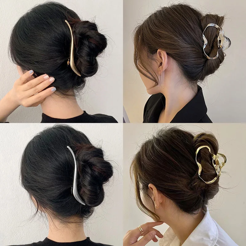 Elegant Gold S-Shaped Hairpins Hair Claw for Women & Girls: Korean Hair Clips & Ponytail Hair Accessories