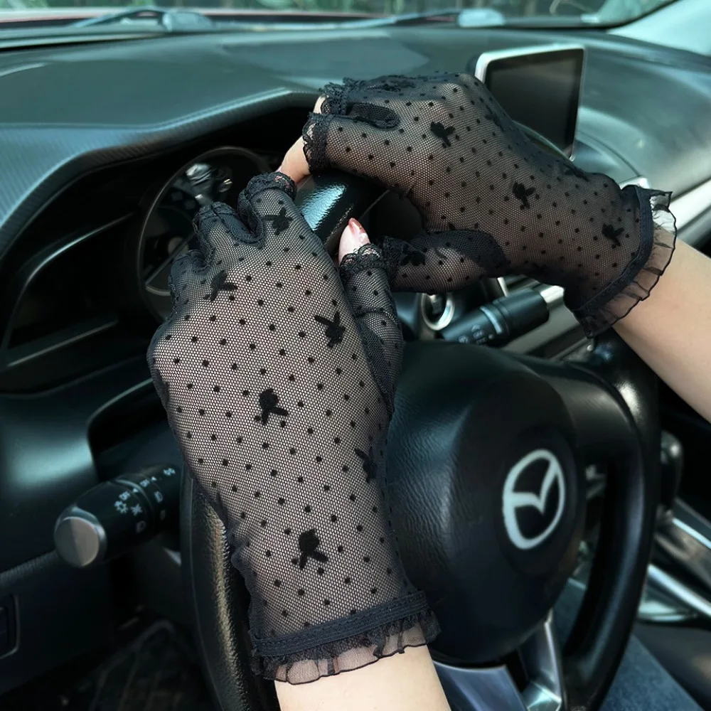 Anti-uv Lace Gloves Hot Sale Touch Screen Breathable Bridal Wedding Gloves Half Finger Loose Armguard Cycling Driving