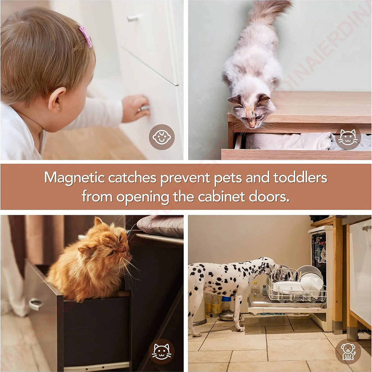 NAIERDI-Black Magnetic Door Catch,Cabinet Catch, aço inoxidável,