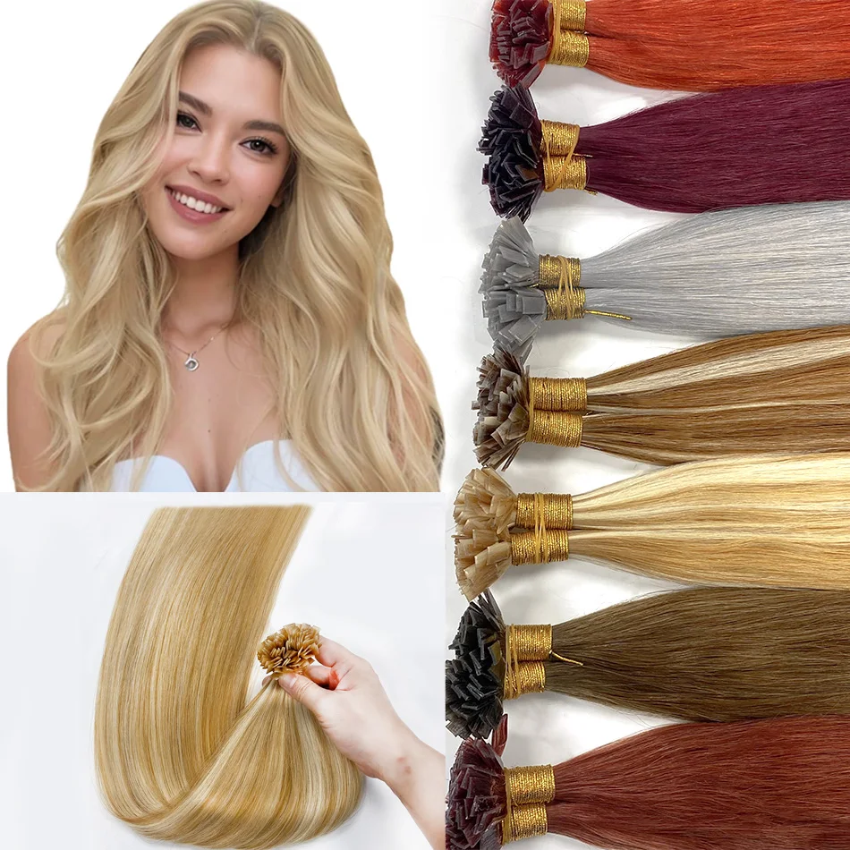 Human Hair Extensions Keratin Flat Tip Hairmony Tip Extension