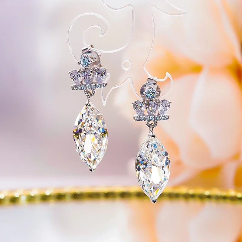 

Luxury Crown Platinum Pt950 6 Carat High Carbon Diamond New Engagement Drop Earrings For Women Bride Dinner Wedding Fine Jewelry