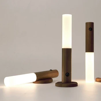 LED 모션 센서 야간 조명 벽 스콘스 스마트 휴대용 목재 USB 충전식 마그네틱 라이트, 침실 복도 계단