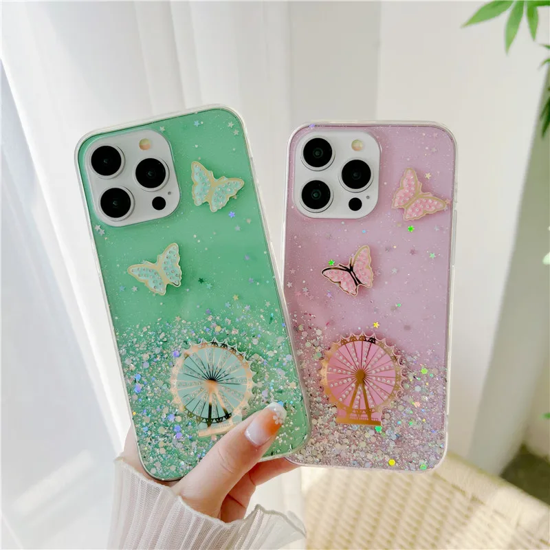 Glitter ruota panoramica Farfalla custodie per smartphone per OPPO A53 2020 A9 A5 A15 A16 A17 A8 A31 A92S A72 A74 A94 A54 4G_voghion.com