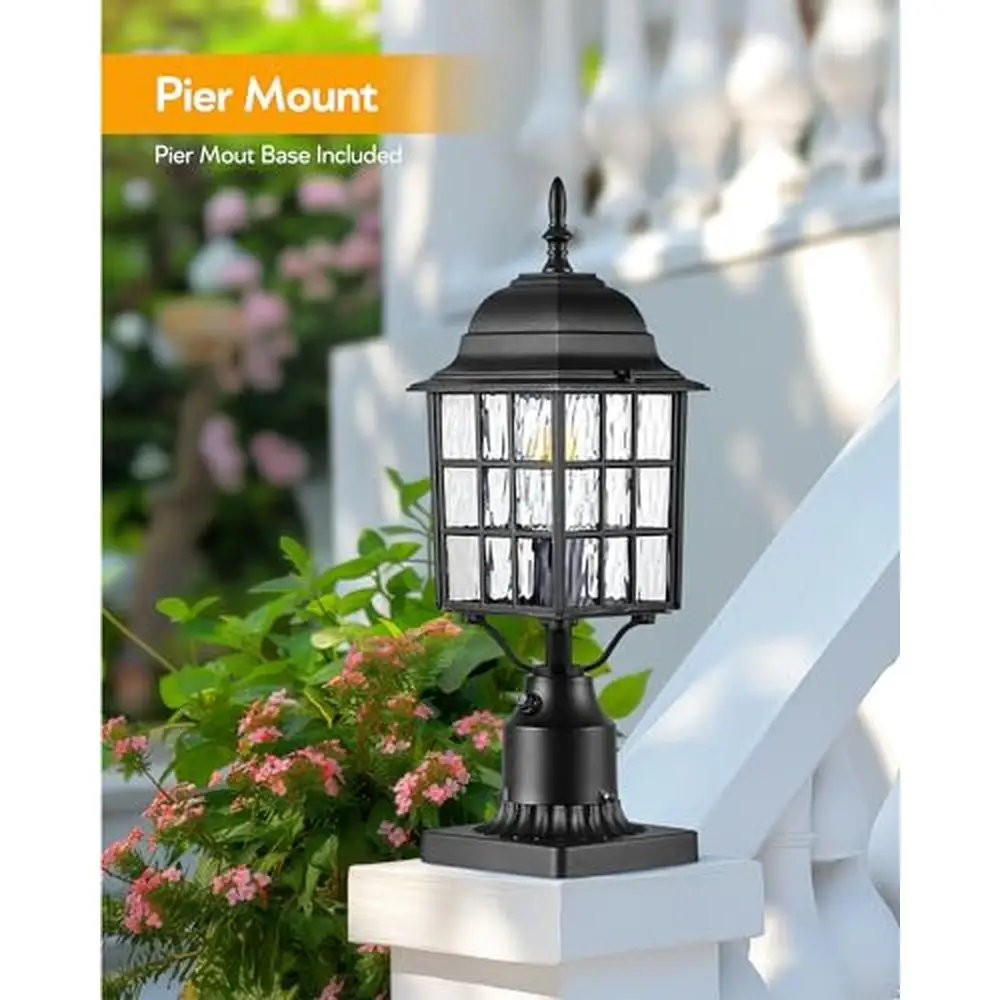Modern Black Aluminum Outdoor Post Lantern Fixture with Auto Sensor Anti-Rust Waterproof Exterior Lamp Garden Yard Pathway
