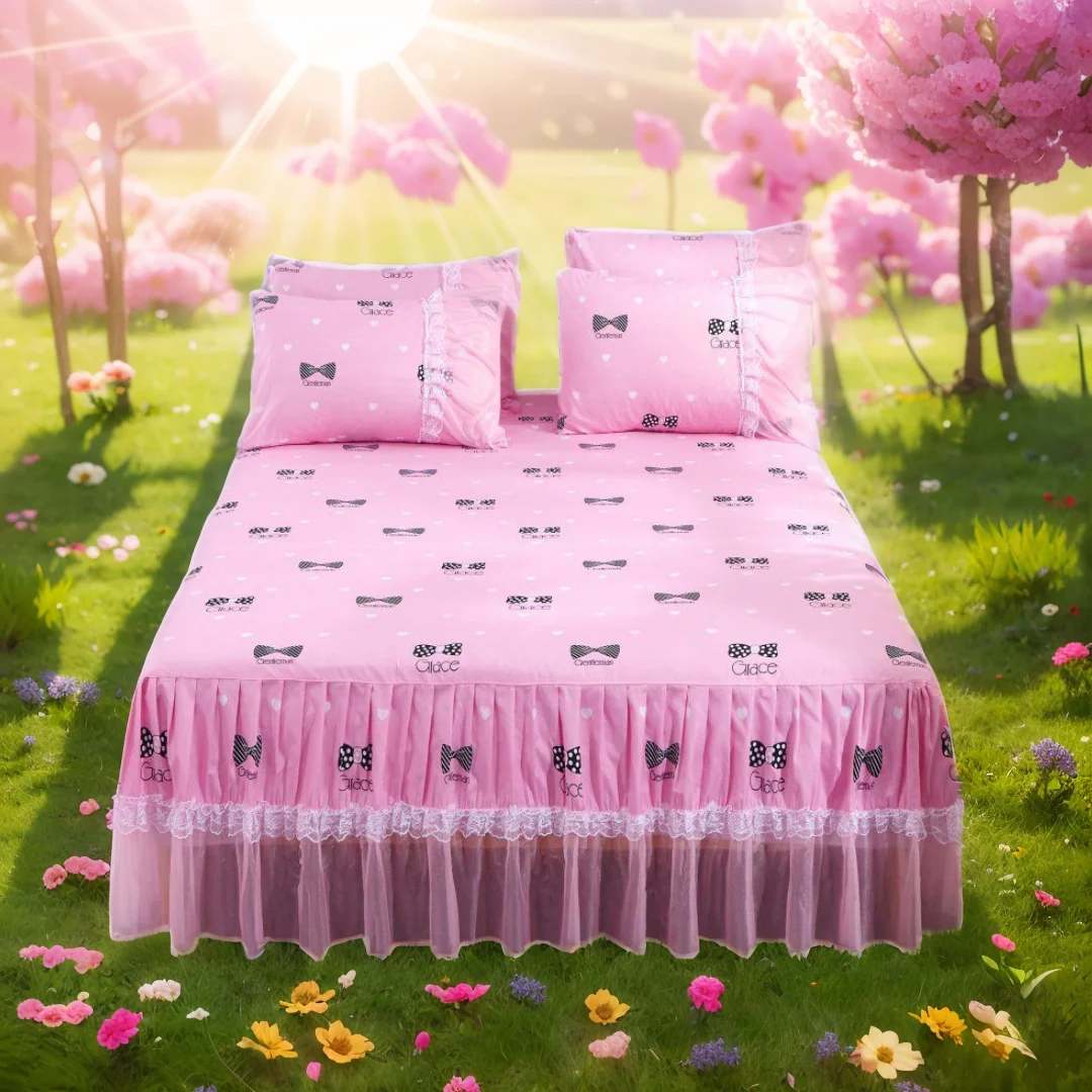 

1PCS Seductive Bow Lace Print Princess Elegant Bedspread - Stylish Bedding for Bedroom Decor Night's Sleep Beddress