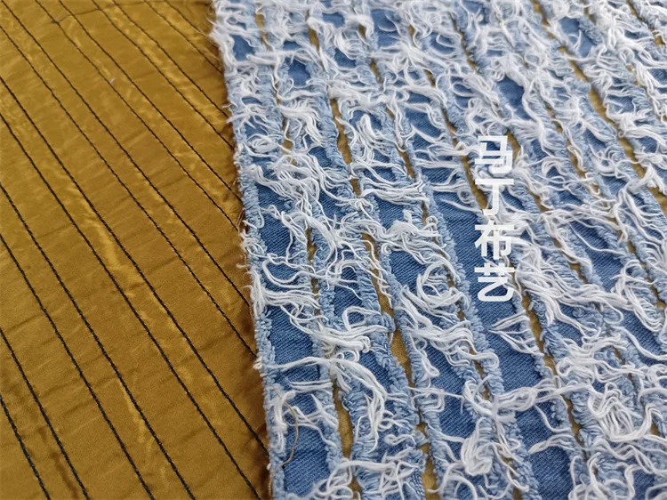 Fashion Tassel Denim Fabric Beggar Destructive Cut Flower Fabric Thickened Designer Fabric Diy