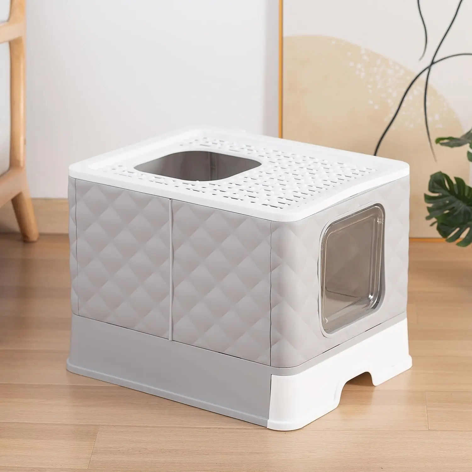Foldable Cat Litter Box with Top Exit & Front Entry | Jumbo Size Enclosed Design & Built-in Scoop Storage | Splash-Proof Litter