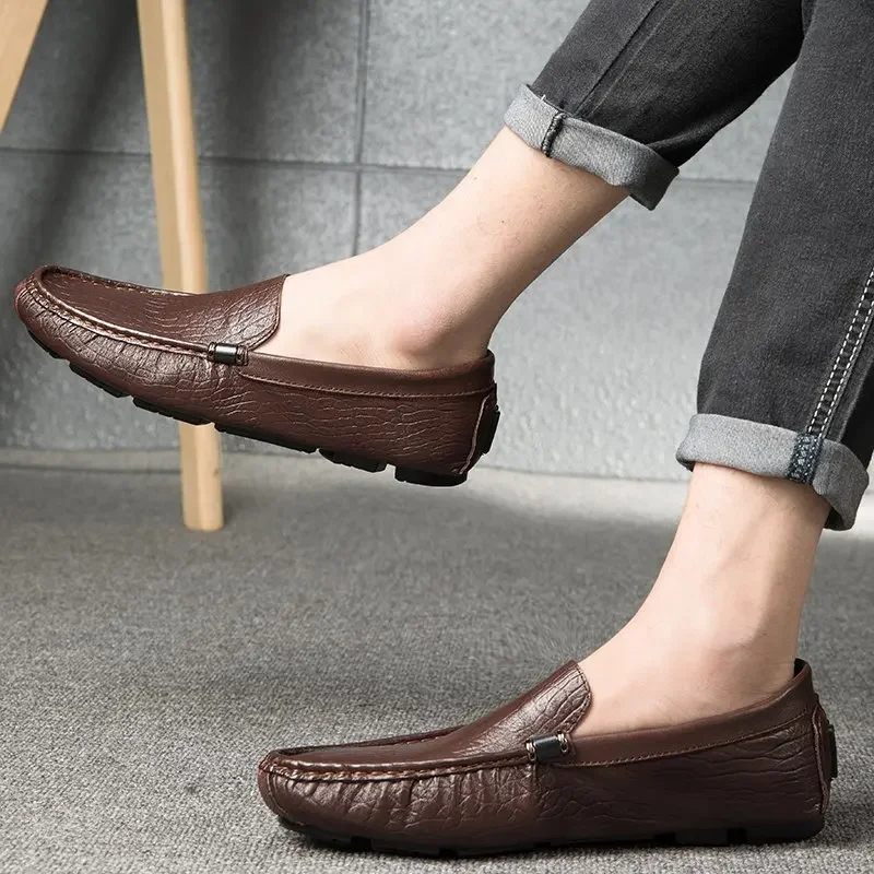 

2023 High Quality Shoes for Men Slip on Men's Leather Casual Shoes Spring and Autumn Solid Low-heeled Daily Work Business Shoes