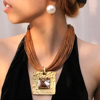 Collana vintage con pendente quadrato per gioielli da donna e ragazza alla moda per la festa nuziale 1