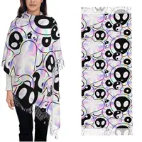 Women Tassel Scarf Psychedelic Style Alien Long Super Soft Shawl and Wrap Trippy Holographic Aliens Daily Wear Pashmina Scarves 1