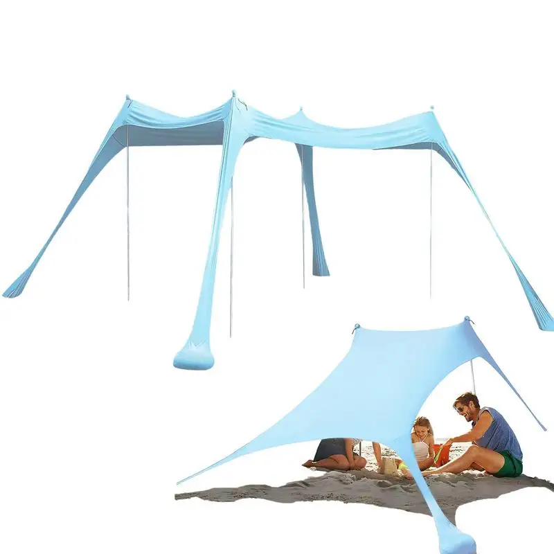 

Family Beach Tent Canopy UV Protection Sun Shelter Camping Shades Tents Windproof UPF 50 One-piece Beach Canopy With 4 Road
