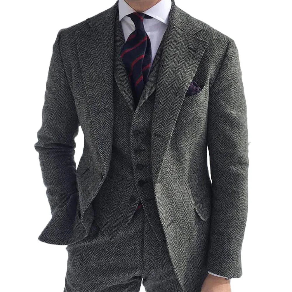 

2023 Latest Grey Business Suit for Men 3 Pieces (Jacket+Pants+Vest )Men Suit Set Fashion Slim Fit