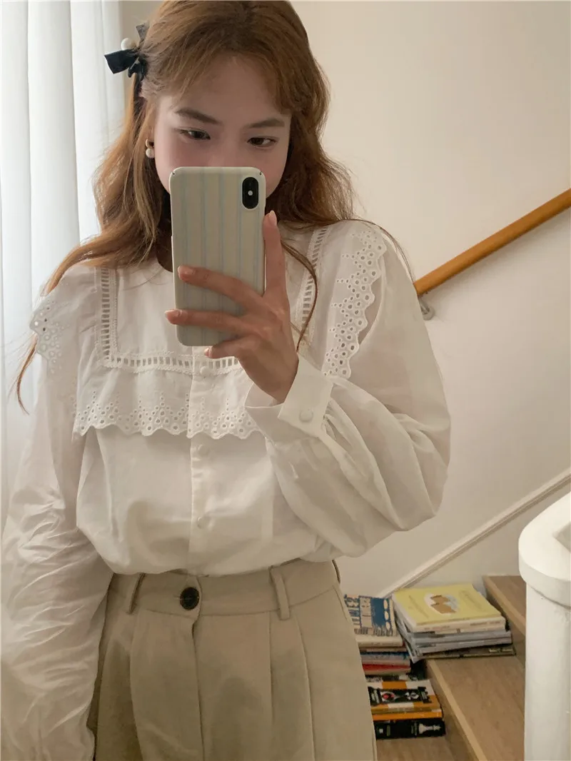 

Summer Women Blouse Spring Shirt Female Woman Blouse Maxi Blusas Chiffon Casual Elegant Vintage Long Sleeve Oversize Loose White