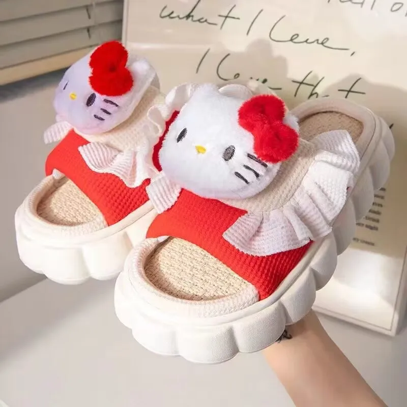 thumbnail image 1 of Zapatillas MINISO Melody Kuromi Hello Kitty Cinnamoroll Pochacco de lino para el hogar, pantuflas de temporada antideslizantes y transpirables con parte inferior suave y gruesa, 1 of 5