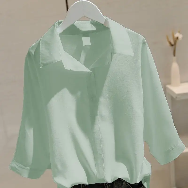 Autumn and Winter New Elegant Temperament Women's clothing POLO Collar Splice Button Solid color Versatile Half Sleeve pullover