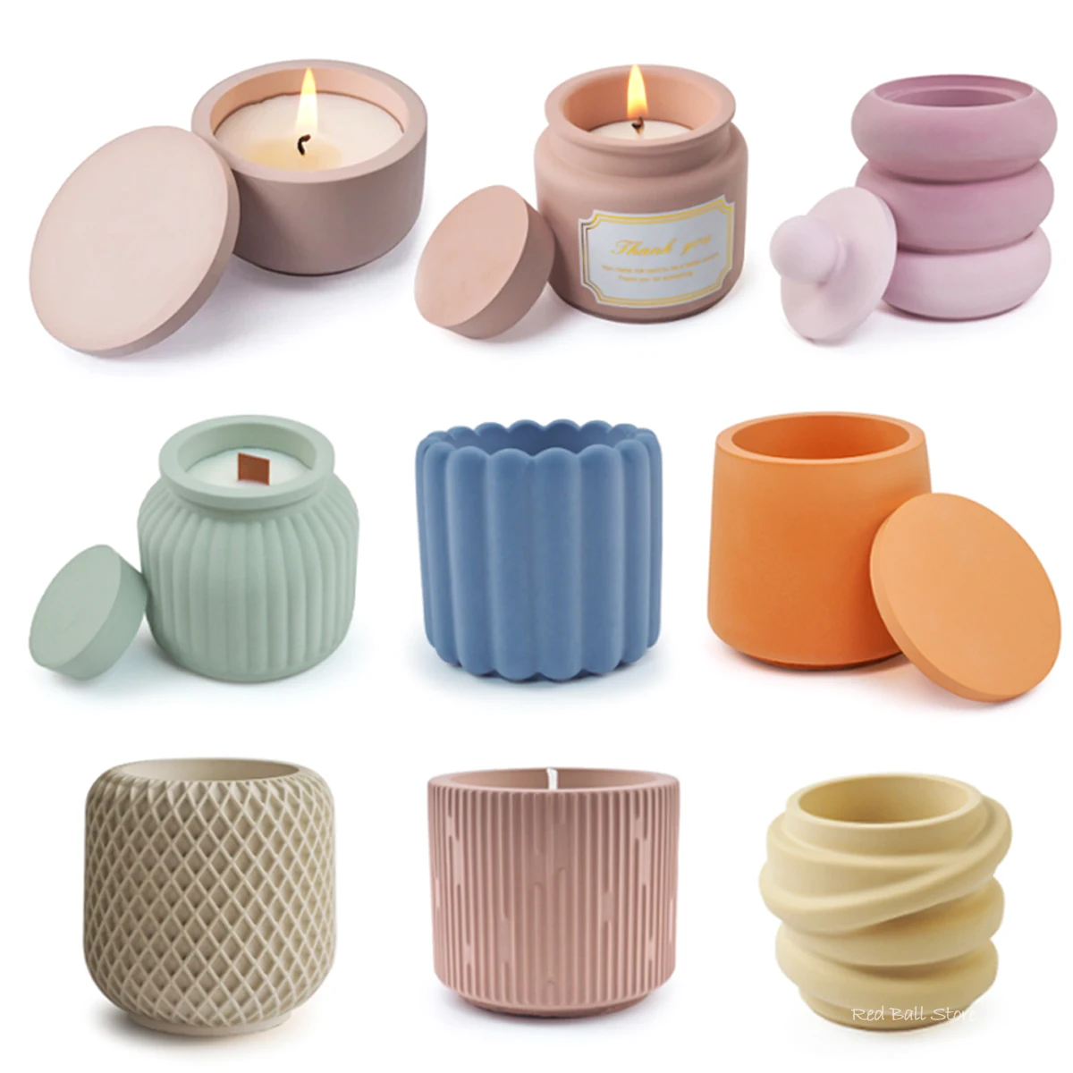 Round Candle Jar Concrete Mold DIY Handmade Storage Box Resin Cement Plaster Pottery Flowerpot Silicone Moulds Home Craft Decor