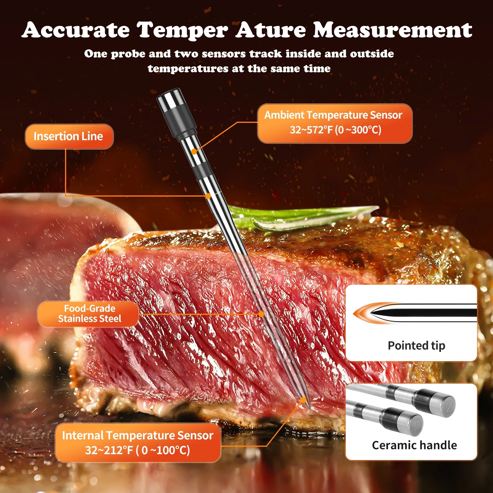 Wireless Meat Thermometer Digital Bluetooth Dual Probe Rechargeable with LCD Screen Support Mobile APP for BBQ Oven Grill 5