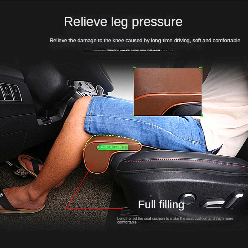 Leather Car Seat Extender Cushion Leg Support Pillow Memory Foam Knee Pad Long-Distance Driving Office Home Driver Protector Mat