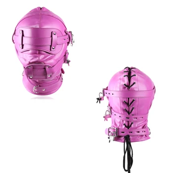 Leather Head Harness Dildo Gag Hood Mask Bondage BDSM Cosplay Blindfold&Penis Gags Sexy Costumes Exotic Sex Toy For Couples 5