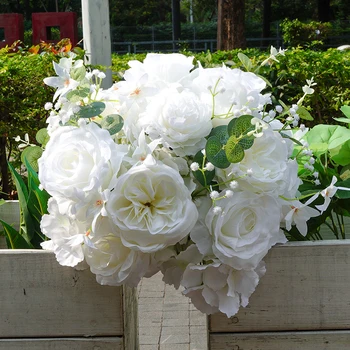 30/40cm White Baby Breath Rose green leaf Artificial Flower Ball Wedding Table Centerpiece Deco Floral Event Party Prop 5