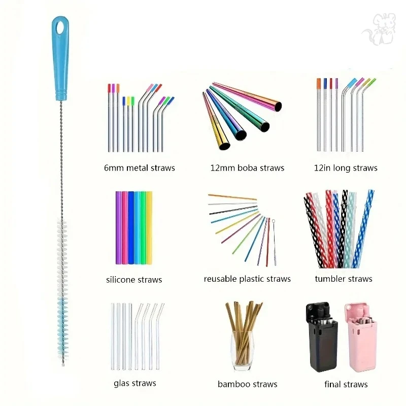 Straw Brush Tea Stain Removal Brush Multipurpose Kitchen Cleaning Brush For Water Bottle tea Cup Groove 8pcs