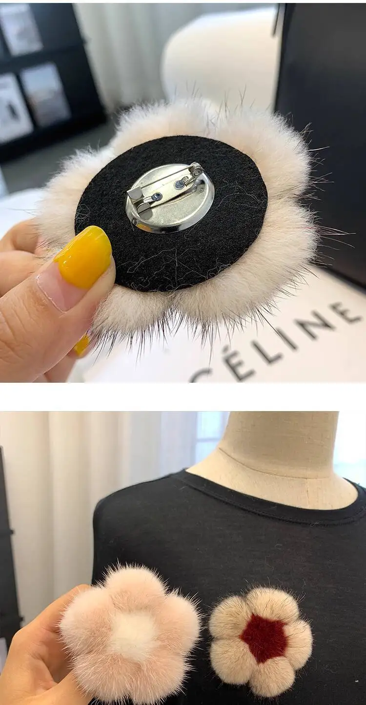 Echte Nerz Brosche Kleine Blume Pullover Rucksack Zubehör Mädchen Schöne Brosche Weibliche Einfache Mode Dekorative Mädchen Geschenke – Detail 3