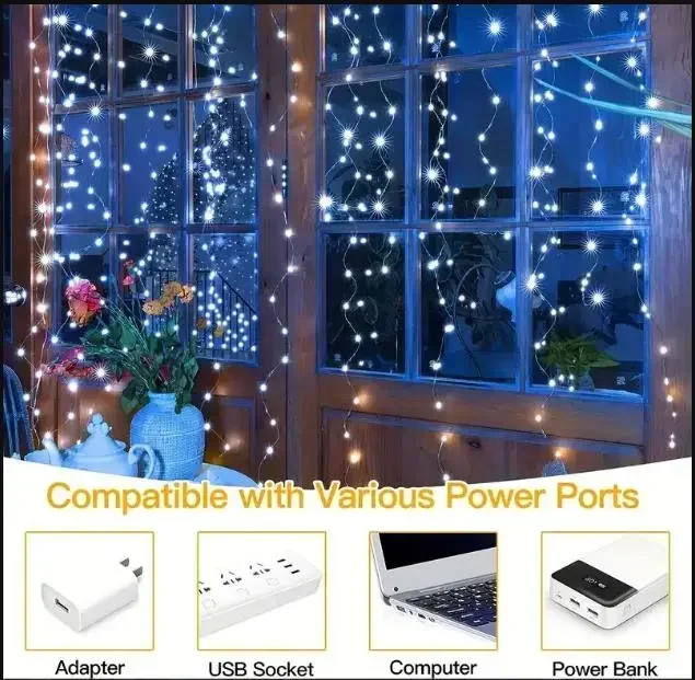 USB Remote Control 8-function Copper Curtain Light String Waterproof LED Star Light Christmas Garden Decoration Atmosphere Light 3