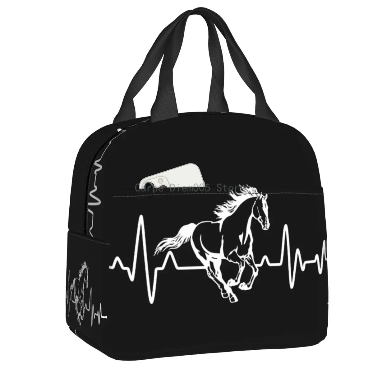 

Сумка для ланча на заказ с изображением лошади и пульса, Термоизолированный Ланч-бокс для женщин, детей, для работы, школы, пикника, сумки-тоут