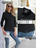 TACVASEN Women's 3/4 Sleeve Polo Shirts V Neck Collared Tops Cotton Blend Soft Golf Work Casual T-Shirts Casual Business Tops - Image 4