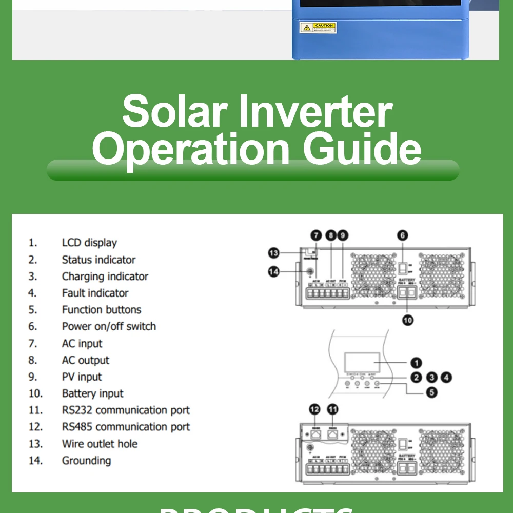 Description Picture 5 of item6.2KW Hybrid Solar Inverter 48V 230Vac On Grid Off Grid Pure Sine Wave Inversor PV 60-500V Built-in 120A Solar Charge Controller
