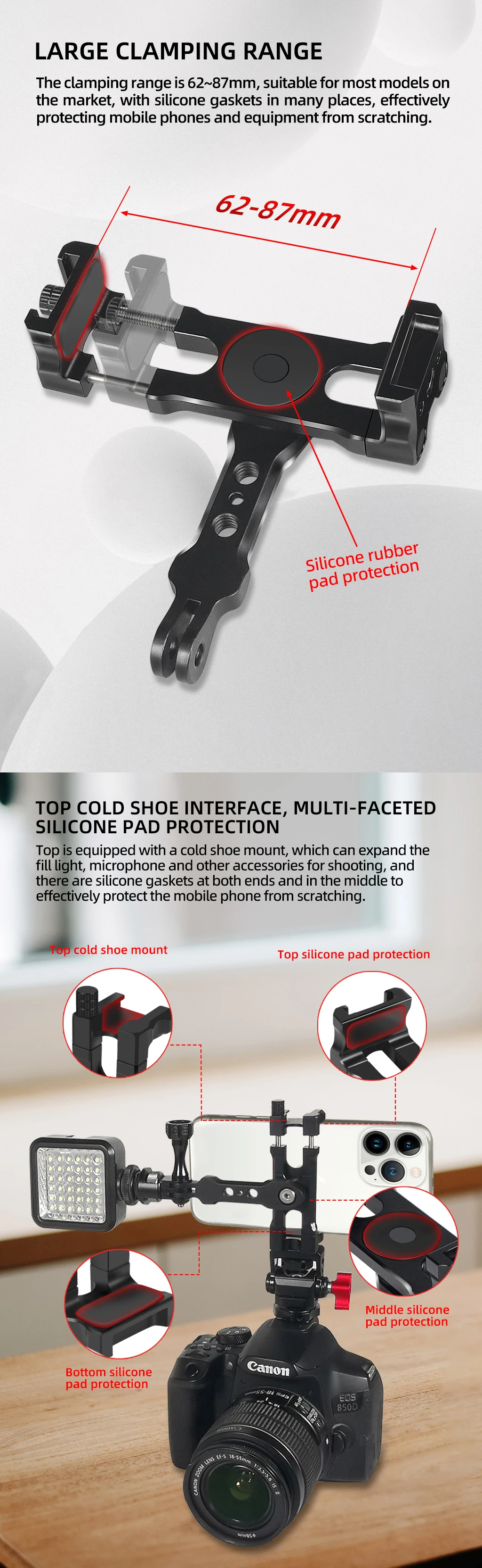 Universal-Handy-Stativ halterung Smartphone-Halter mit kaltem Schuh für horizontale vertikale Aufnahmen – Detail 35