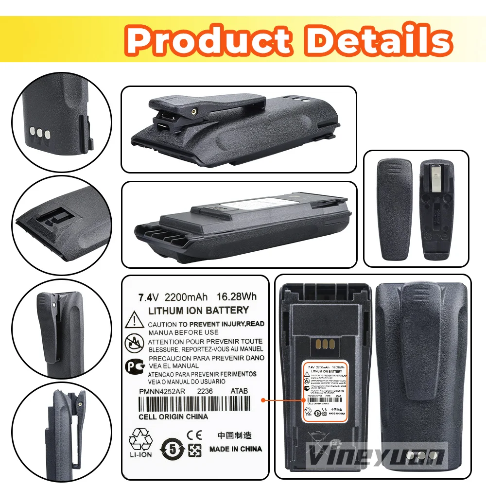 10PCS 2200mAh PMNN4252AR Replacement Li-ion Battery For Motorola CP040, CP140, CP160, CP180, CP150, CP200, DP1400 Two Way Radio 2